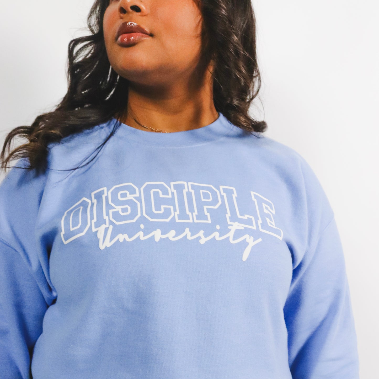 DISCIPLE UNIVERSITY-Puff print CREWNECK (Baby Blue)