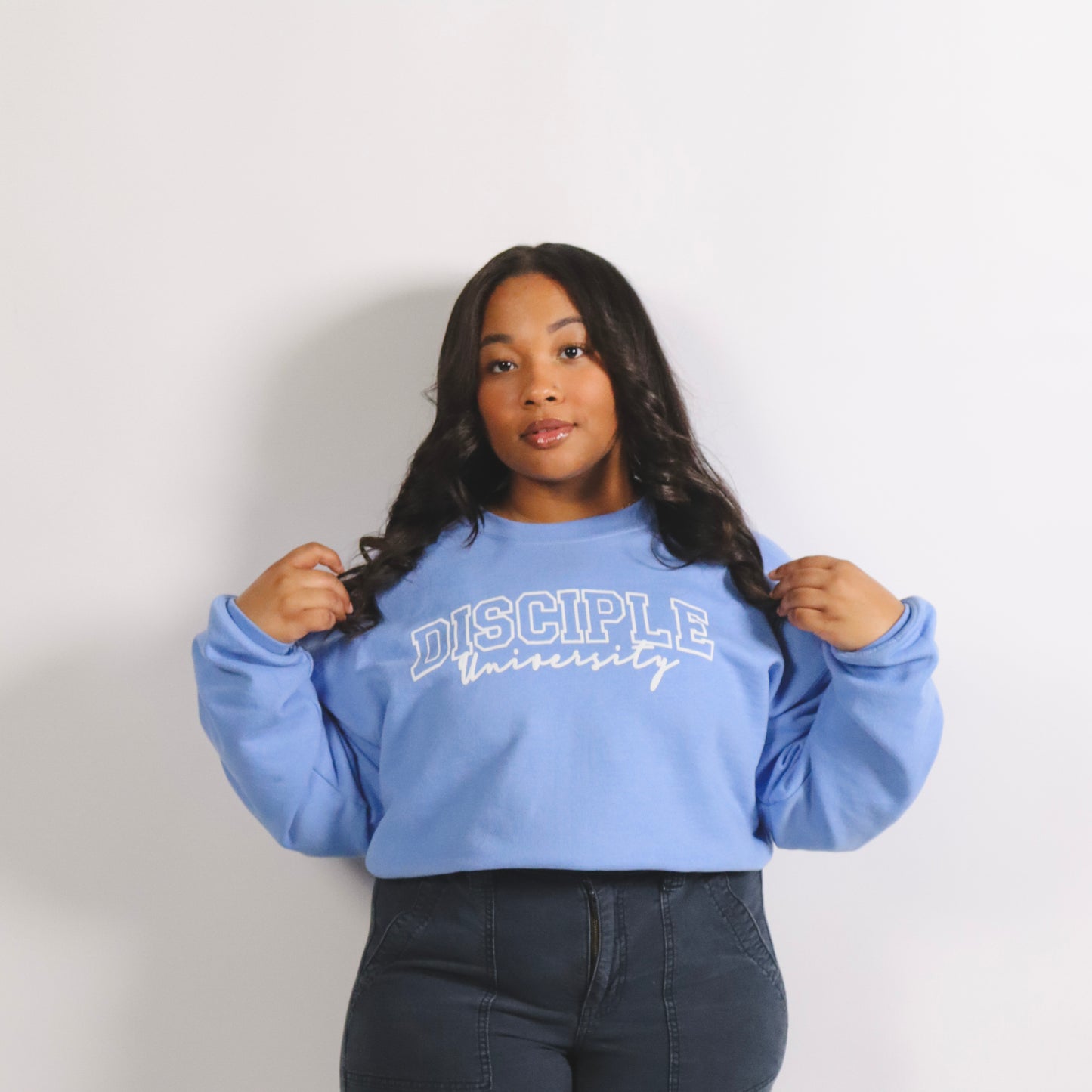 DISCIPLE UNIVERSITY-Puff print CREWNECK (Baby Blue)