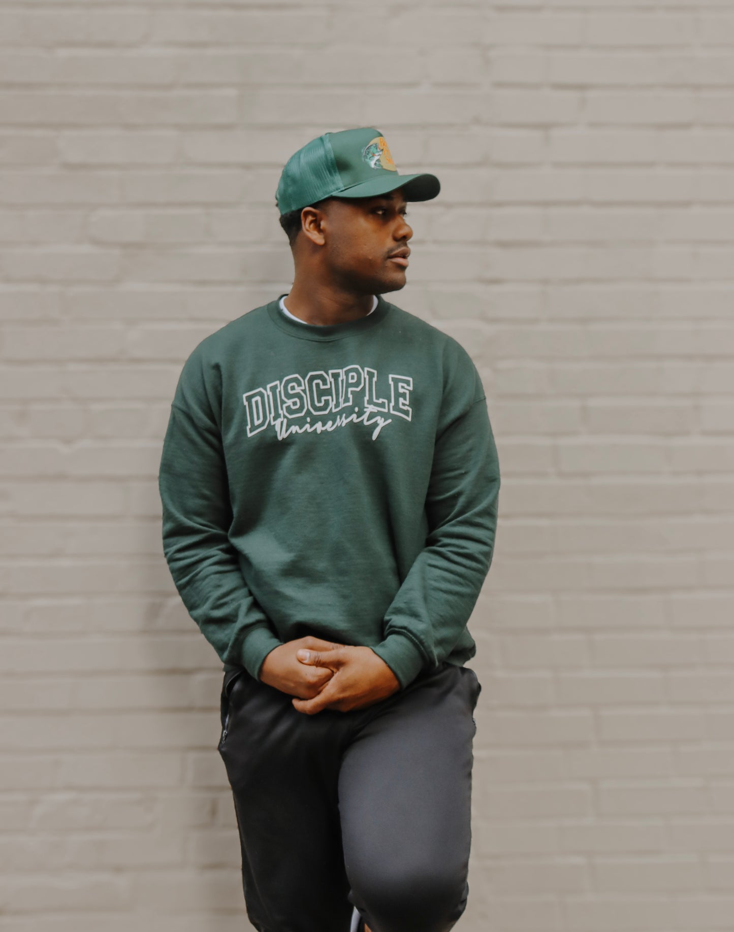 DISCIPLE UNIVERSITY-Puff print CREWNECK (Forest Green)