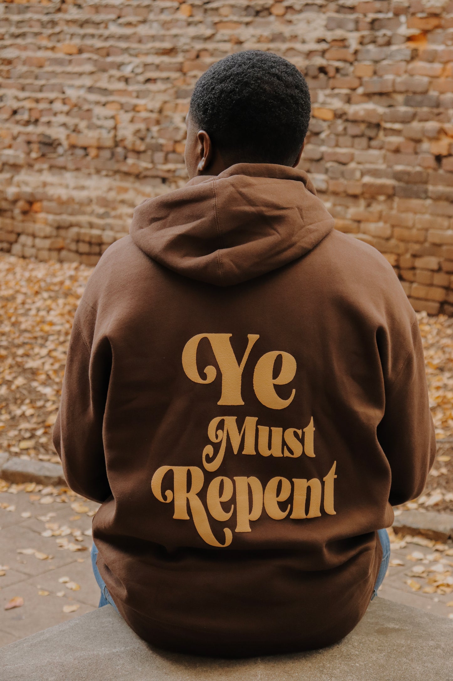 YE MUST REPENT-Puff print Hoodie (Brown)