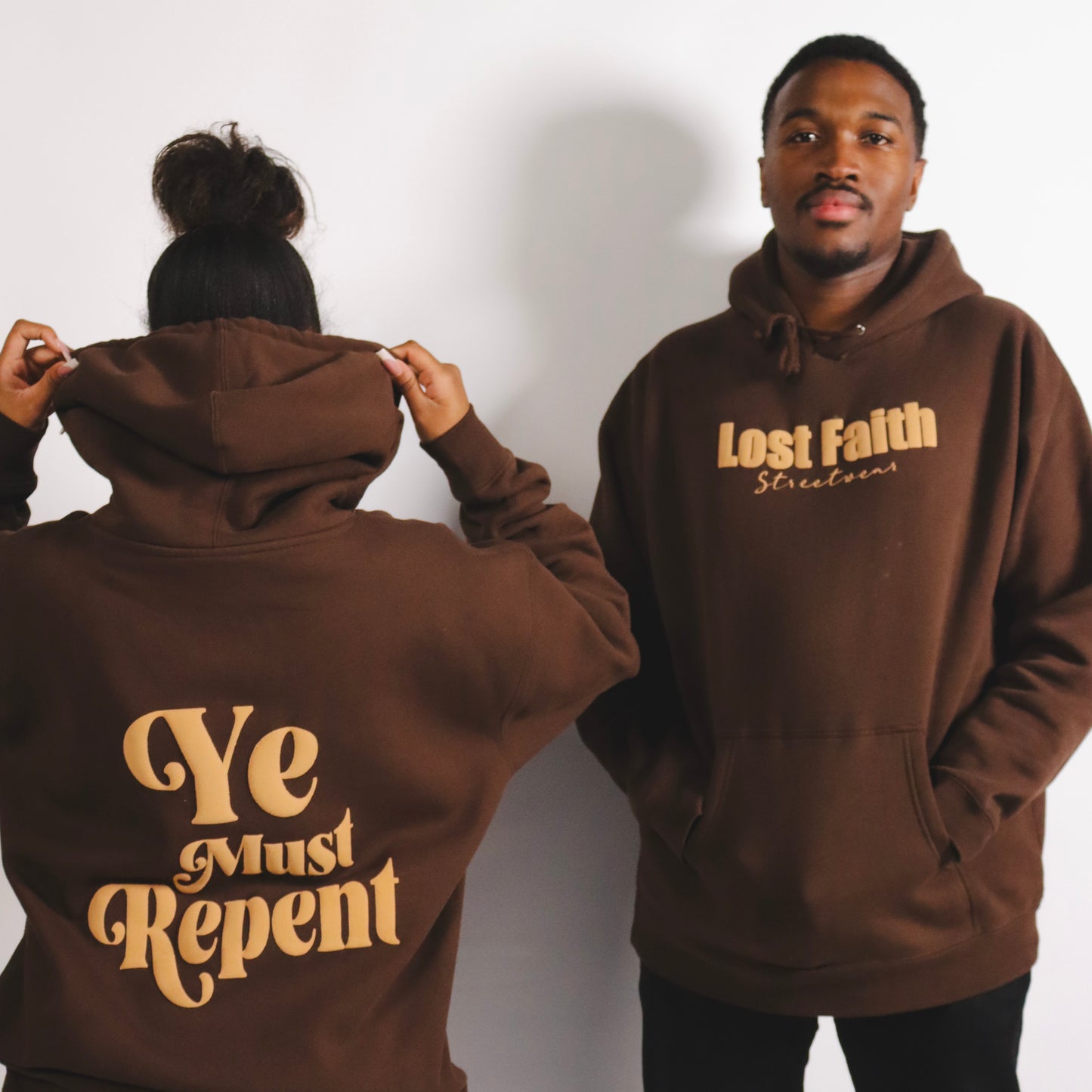 YE MUST REPENT-Puff print Hoodie (Brown)